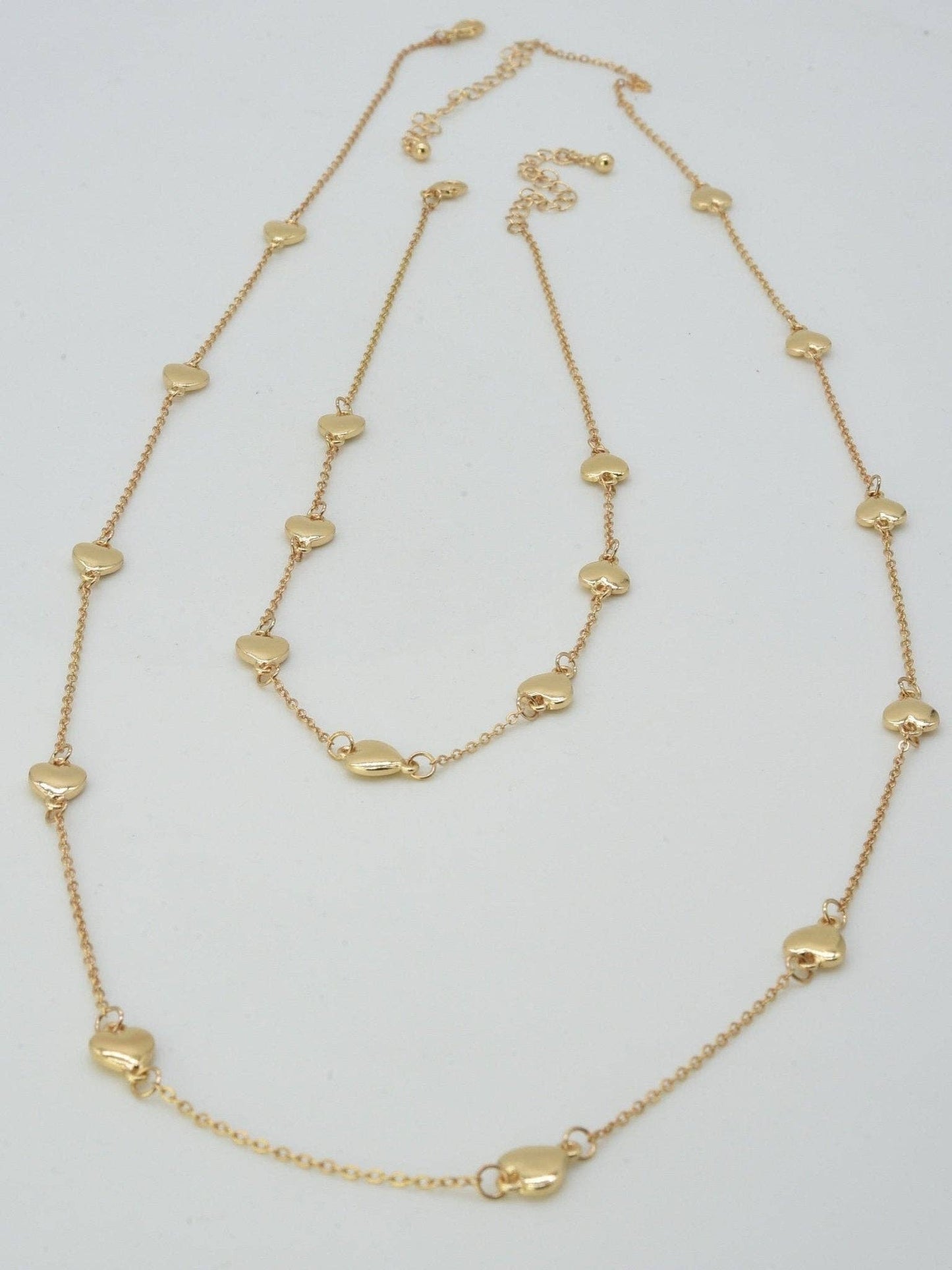 Heart Station Long Necklace: Gold Silver