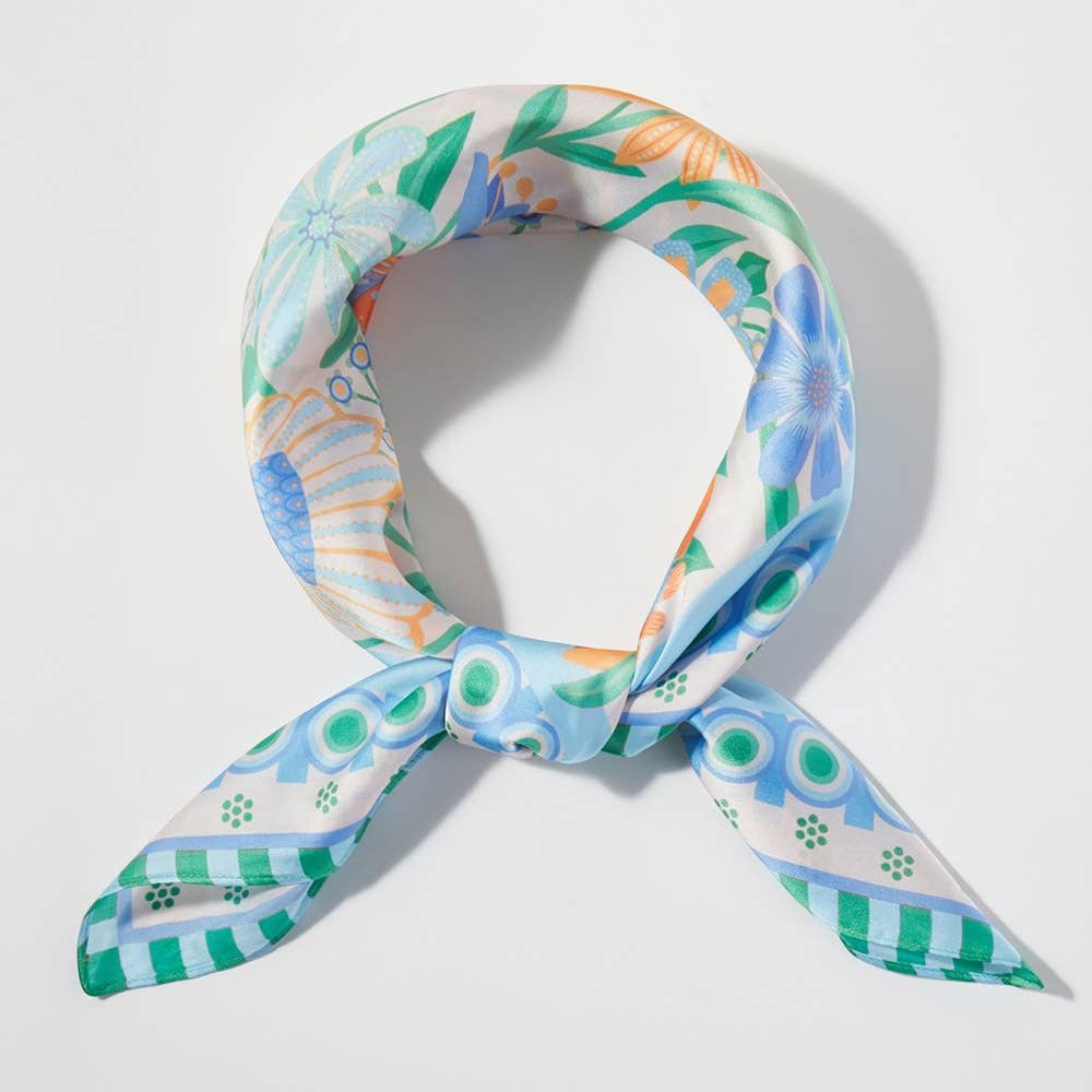 Retro Floral Print Square Bandana Scarf