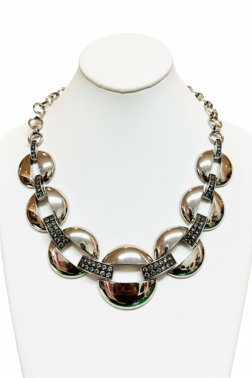 Vintage Modernist Silver-Tone Chunky Link Necklace & Bracelet Set