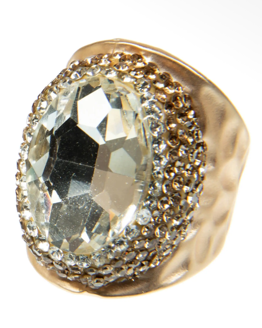 Glass Pave Clear Oval Candy Adjustable Ring