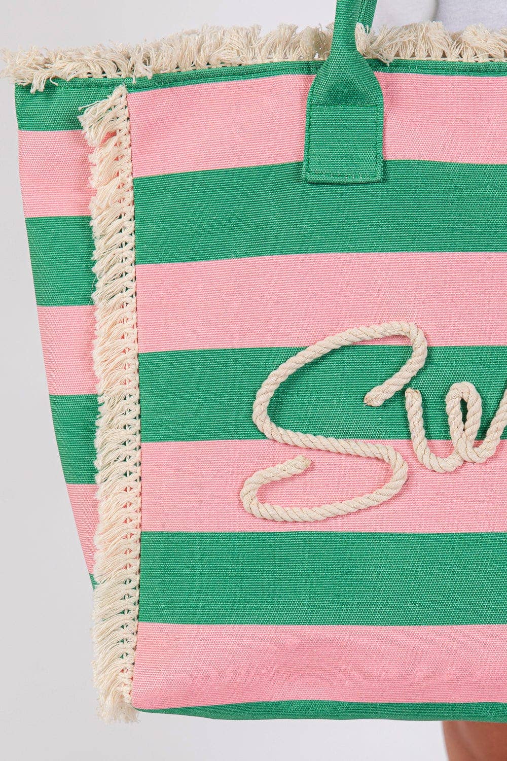 Summer Letter Fringe Striped Tote Bag