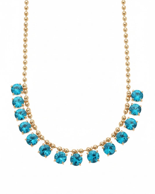 Blue Cushion Teardrop Stone Link Evening Necklace