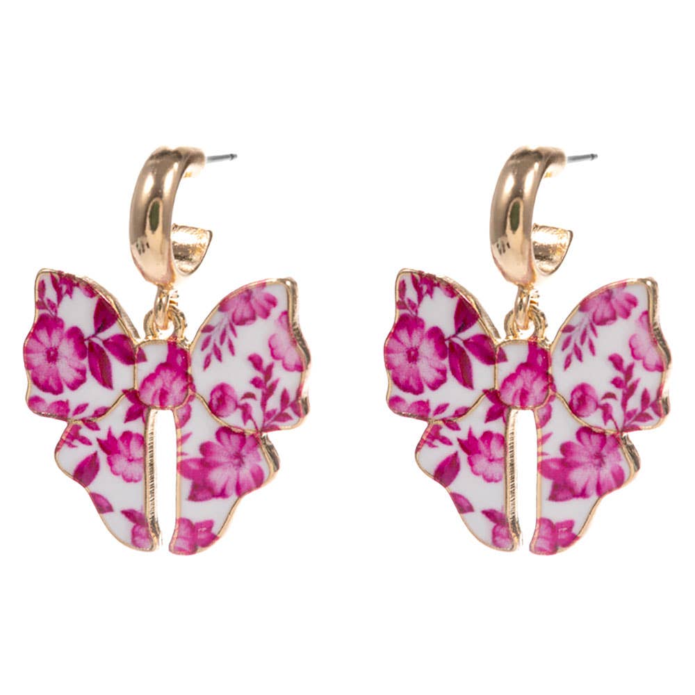 Floral Bow Dangle Mini Hoop Earrings