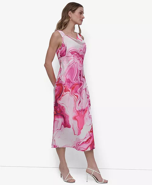 Women's Abstract-printed Cowlneck Sleeveless Midi Dress