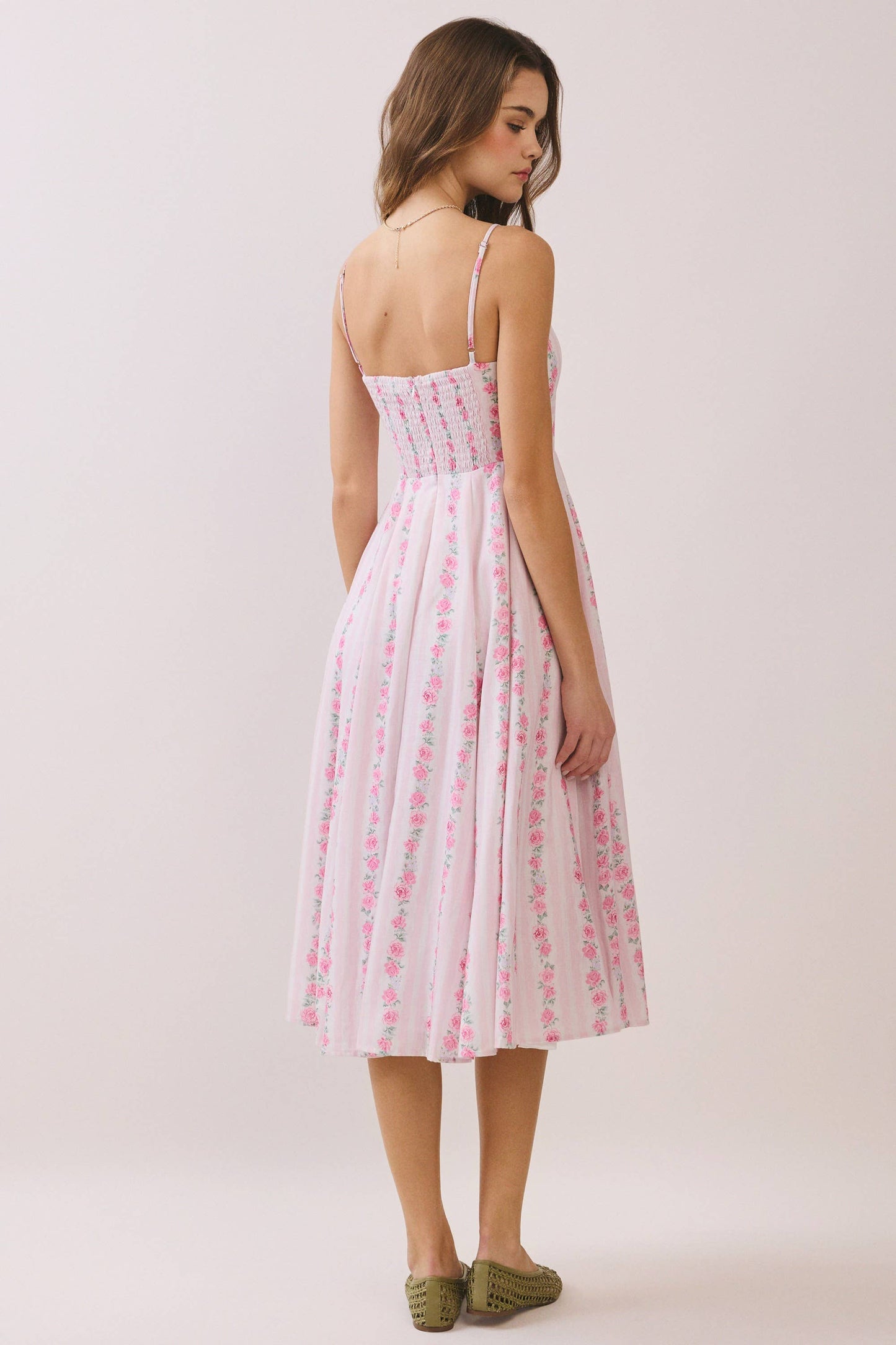 Pink Spring Floral Print Empire Dress