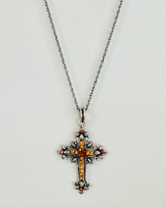 Vintage Gothic Topaz Cross Pendant Necklace