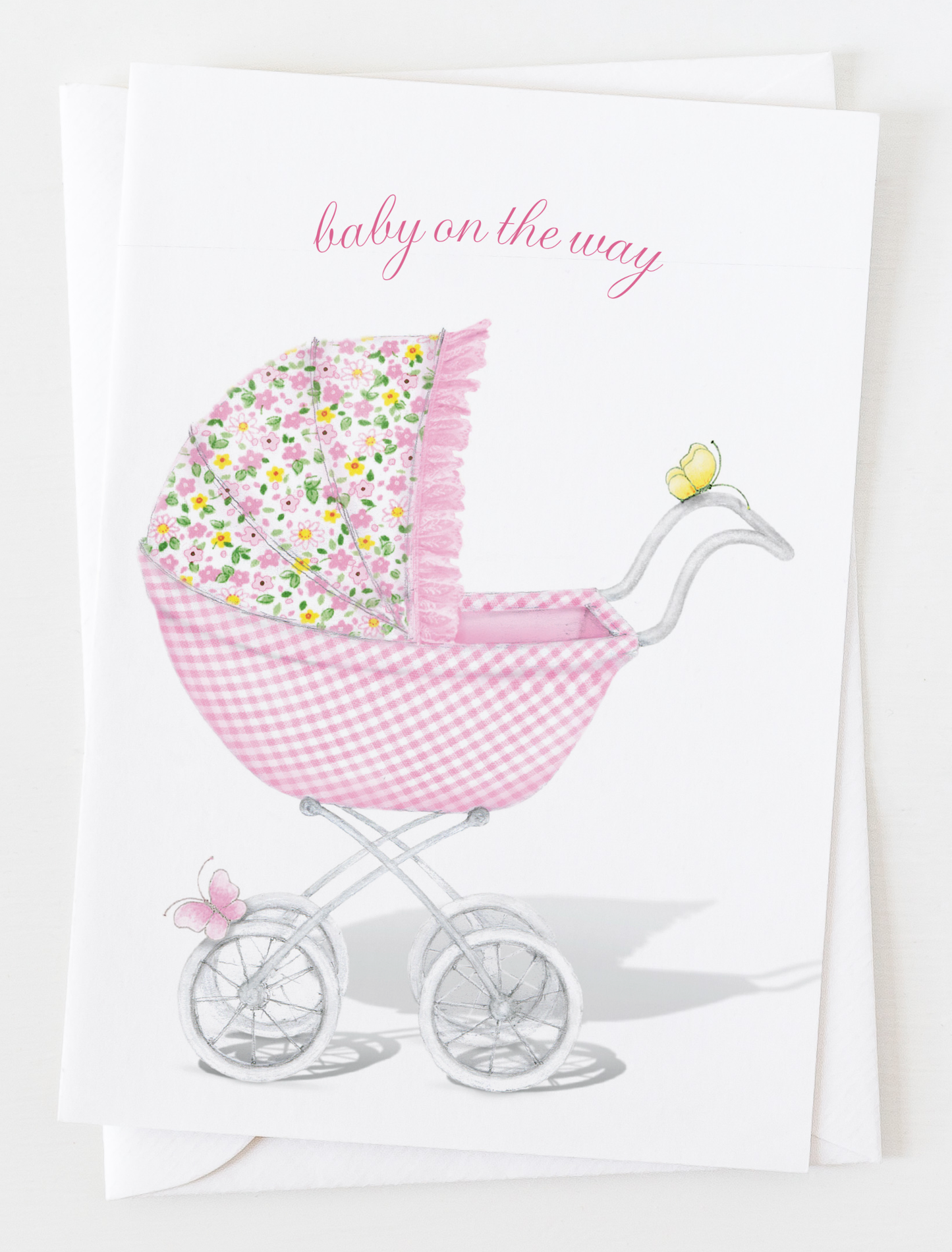 Pink Baby Stroller Glittered Greeting Card