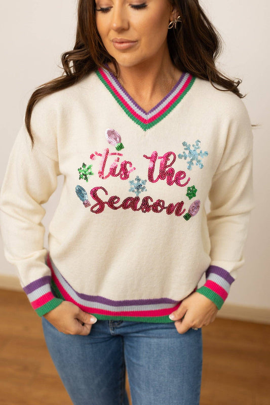 Tis the Season Curvy Sequin Cream Sweater