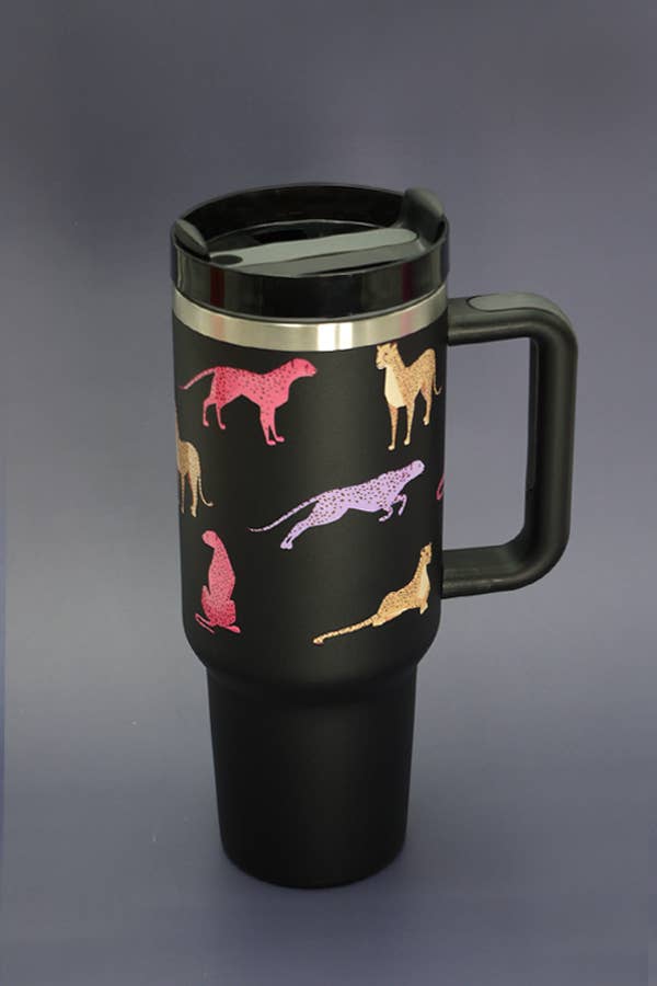 40oz Multi Cheetah Black Tumbler