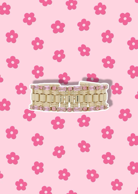 Gold Watch Band with Pink Baguette & Crystal Edge Bracelet