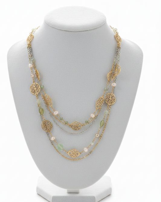 Artisan Multi-Strand Two-Tone Cutout Medallion Necklace