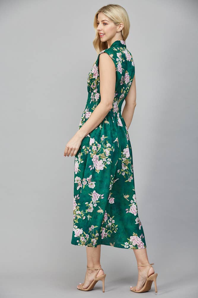 Vintage Green Floral Zip Dress