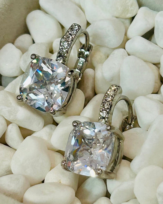 Vintage Imperial Cushion-Cut Huggie Drop Earrings