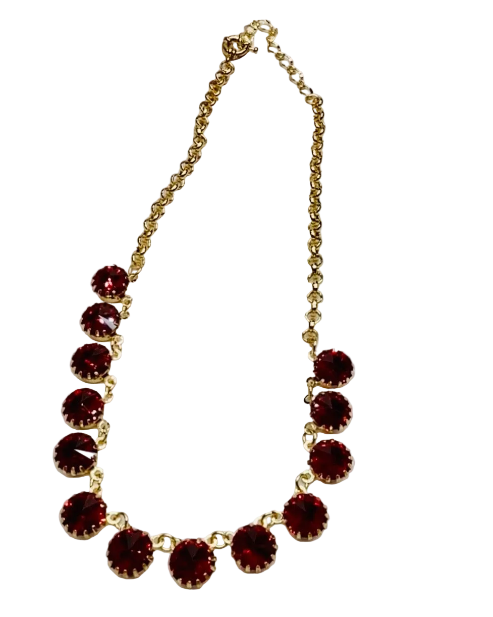 Vintage Deadstock Radiant Ruby Red Crystal Collar Necklace