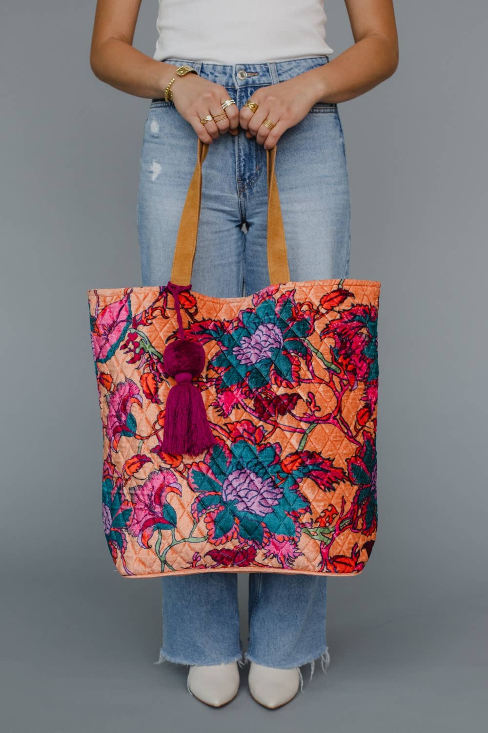 Lt. Orange & Multicolored Floral Tote