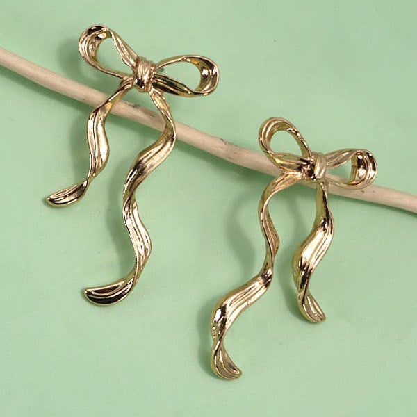 Hammered Long Bow Drop Earrings