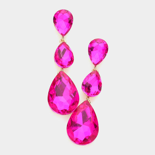 Triple Glass Crystal Teardrop Earrings