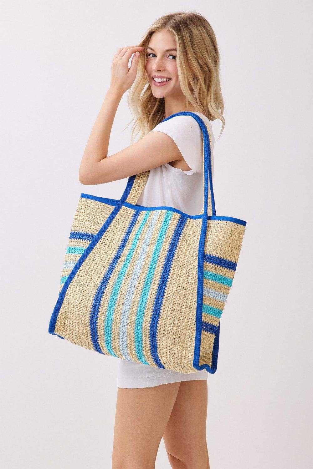 Jennifer Multi Color Straw Beach Tote Bag