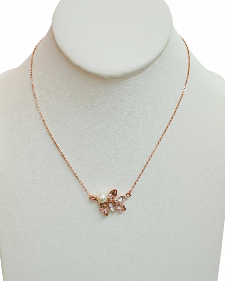 Pearl & Marquise Leaf Rose Gold Necklace