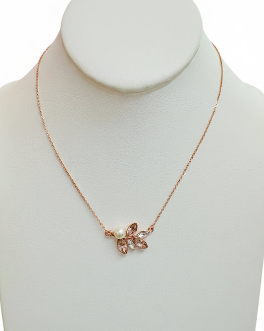 Pearl & Marquise Leaf Rose Gold Necklace