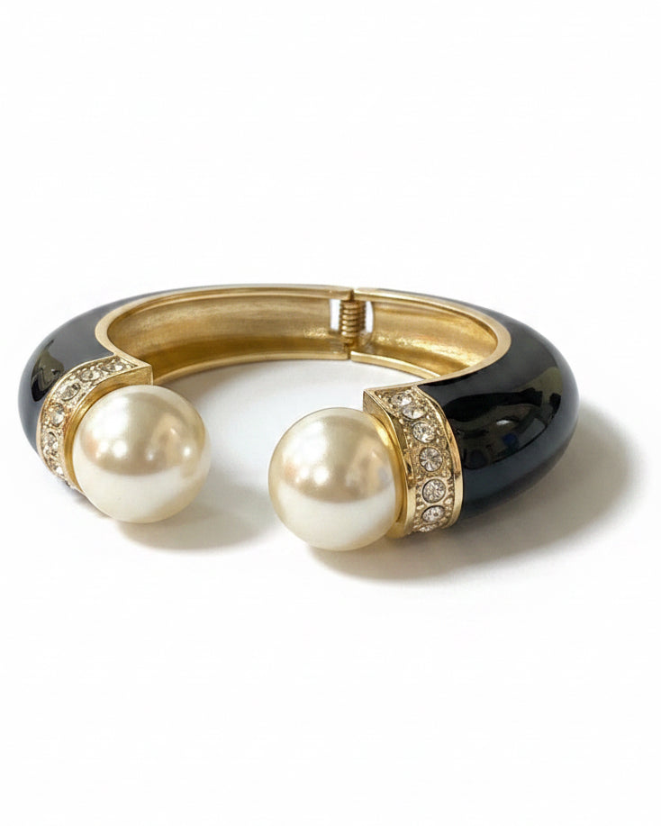 Black Pearl Enamel Hinged Bracelet