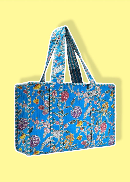 Periwinkle Cotton Tote Bag- Large