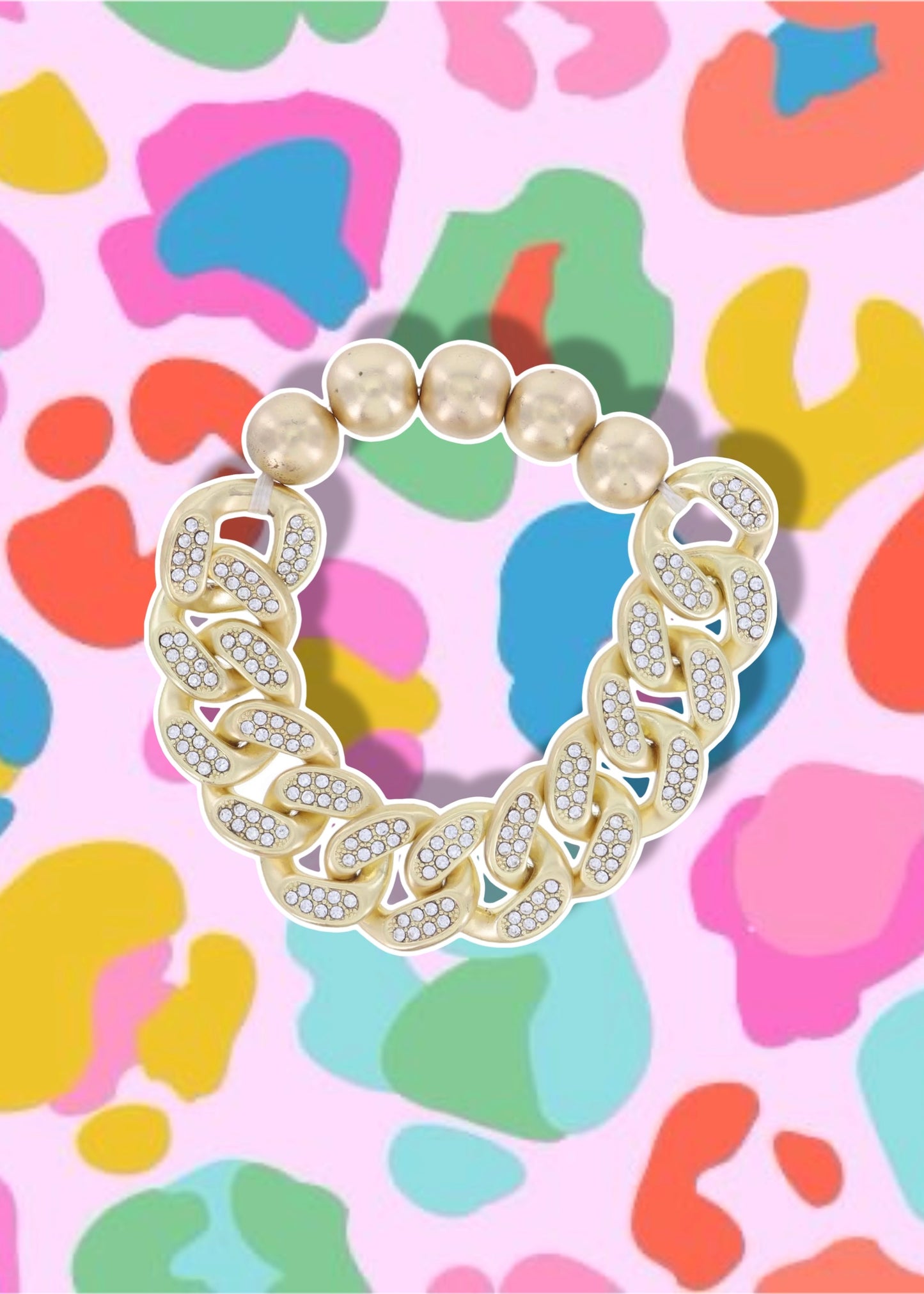 Crystal Chunky Gold Curb Chain and Gold Stretch Bracelet