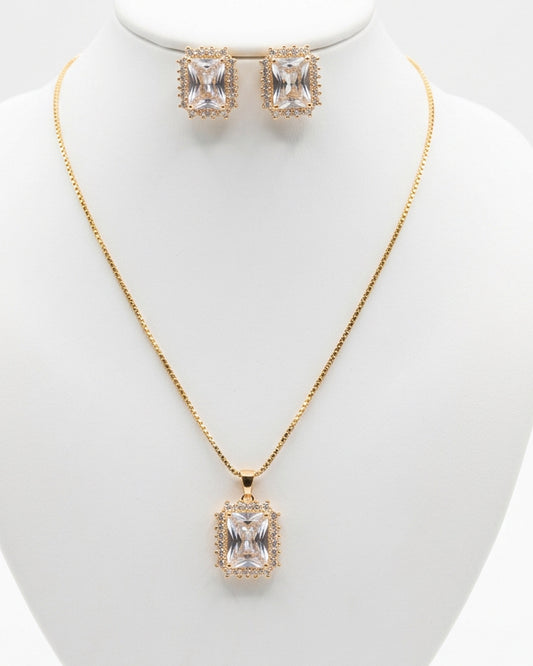 Blushing Radiance Emerald-Cut Halo Jewelry Set
