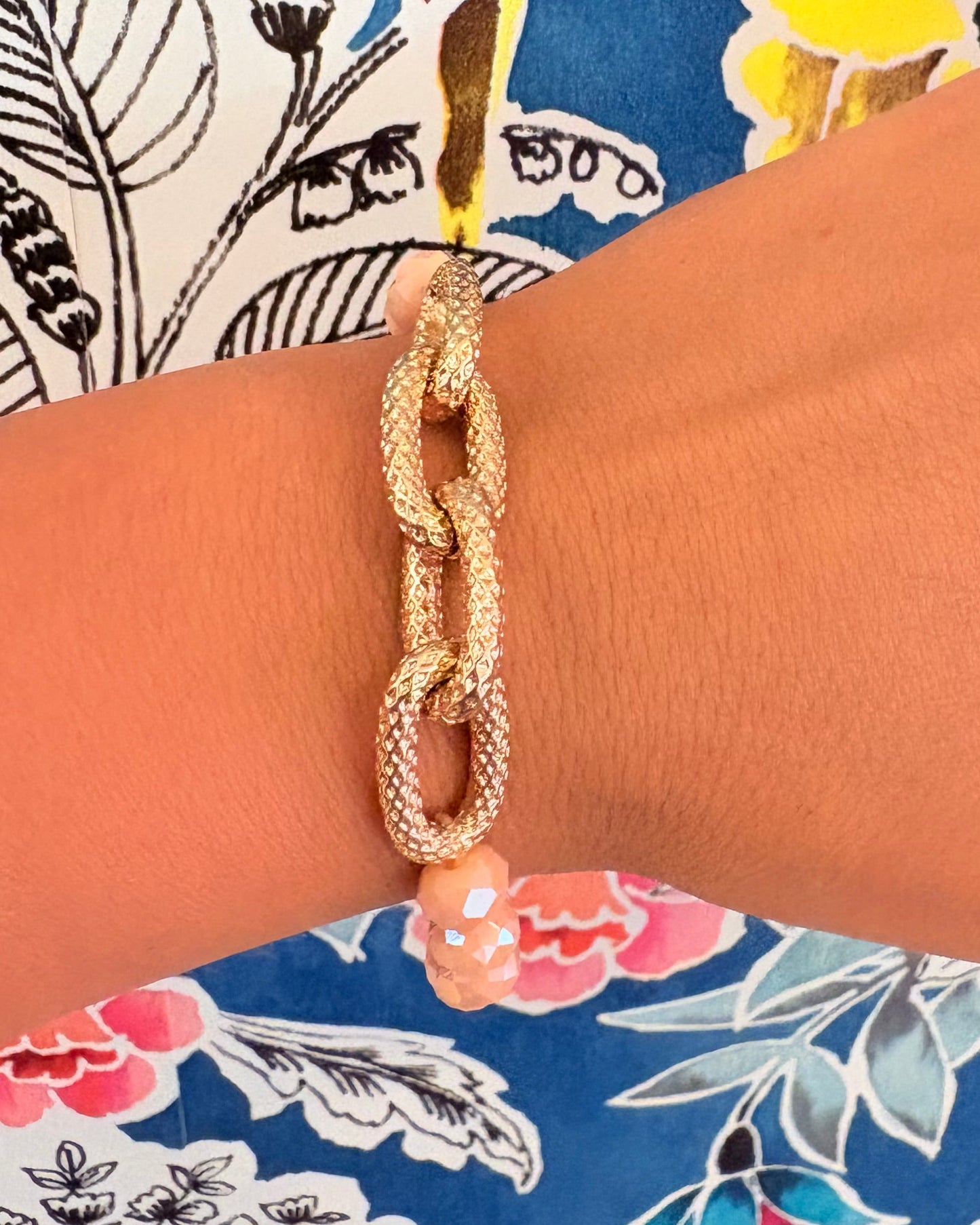 Vintage Soft Pink Faceted Bead Textured Chain Bracelet