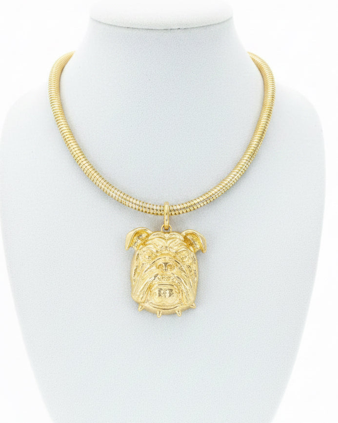 Gold Bulldog Omega Pendant Necklace