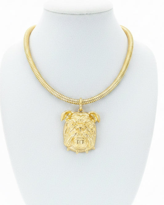 Gold Bulldog Omega Pendant Necklace