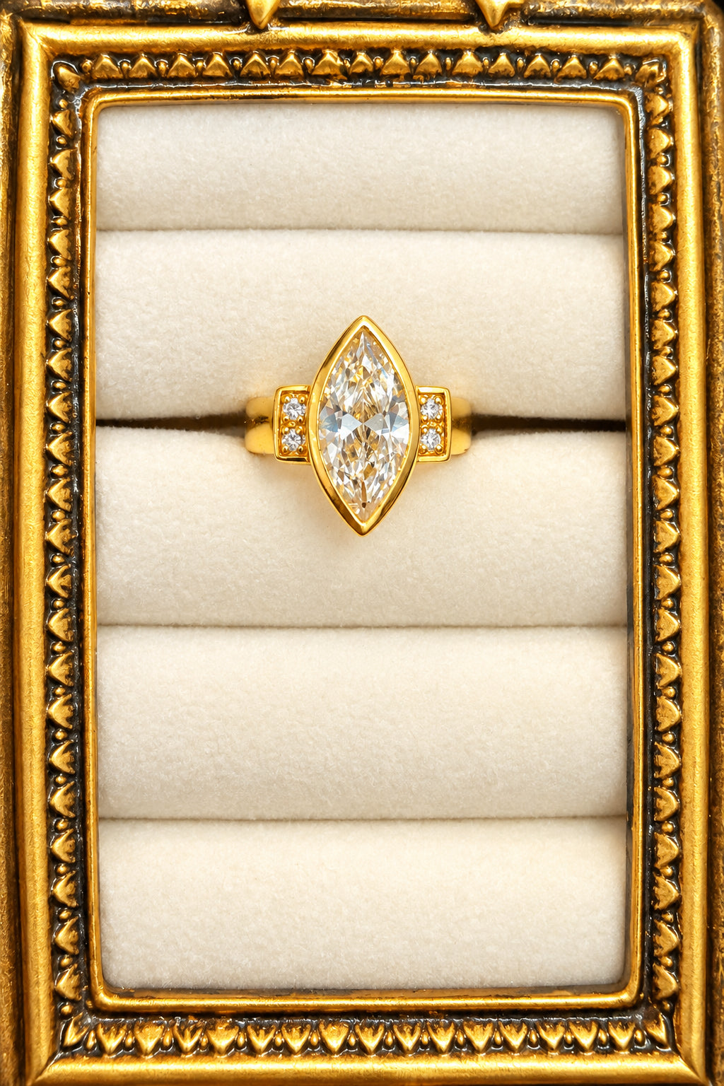 Vintage Marquise Diamond-Simulant Gold Bezel Ring