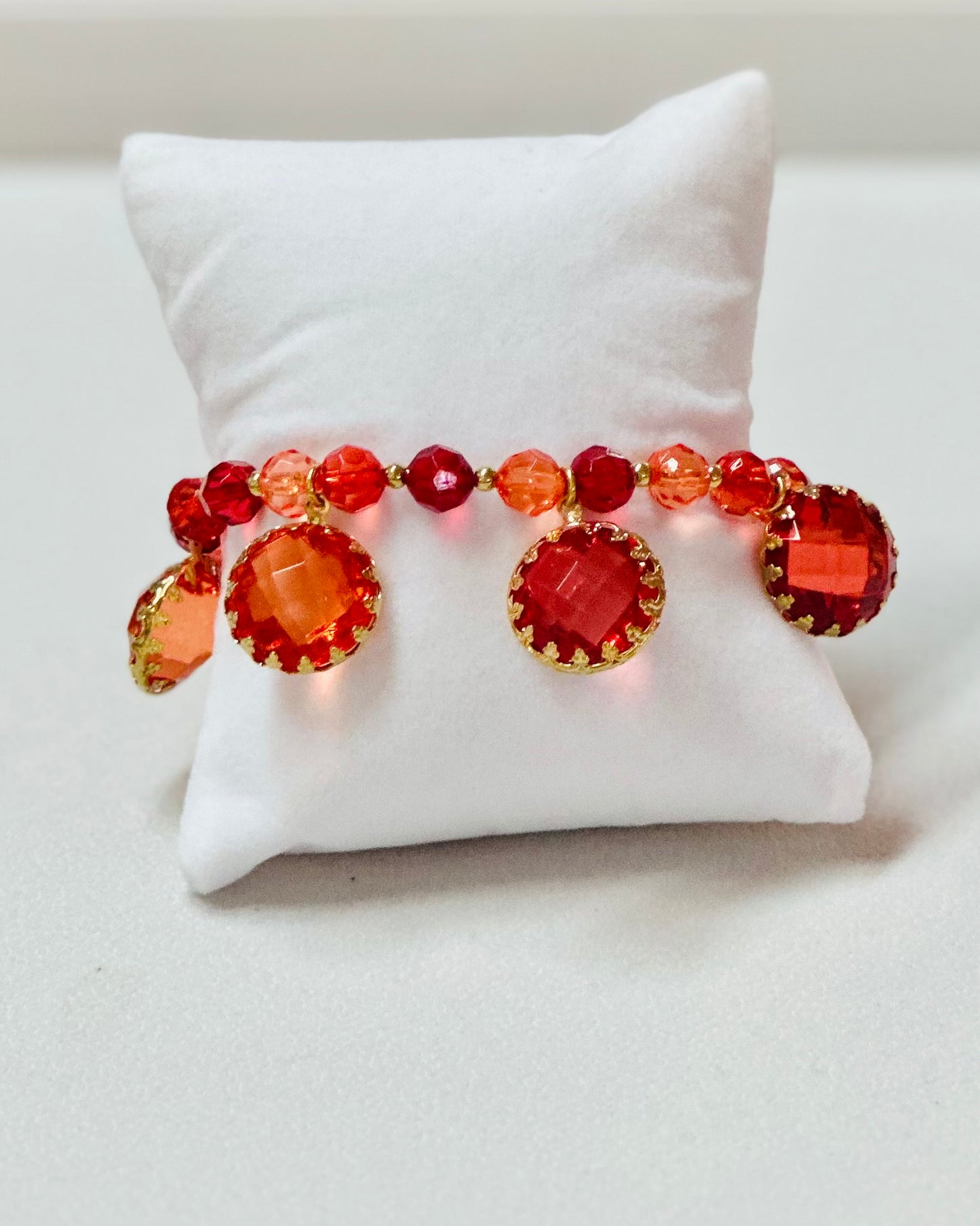 Vintage Joan Rivers Ruby Red & Topaz Crystal Dangle Bracelet