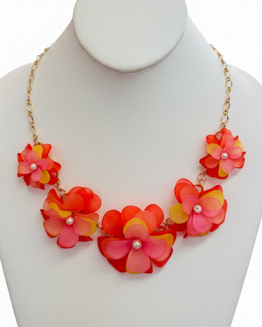 Sunset Blossom Resinated Floral Bib Necklace