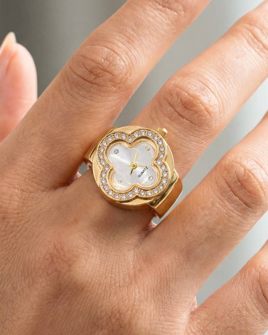 Stainless Steel Clover Ring Watch