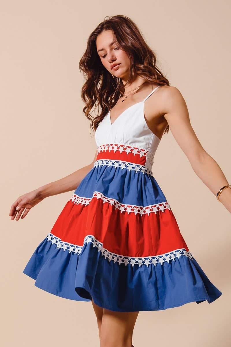 Fourth Of July Color Block Tiered Dress