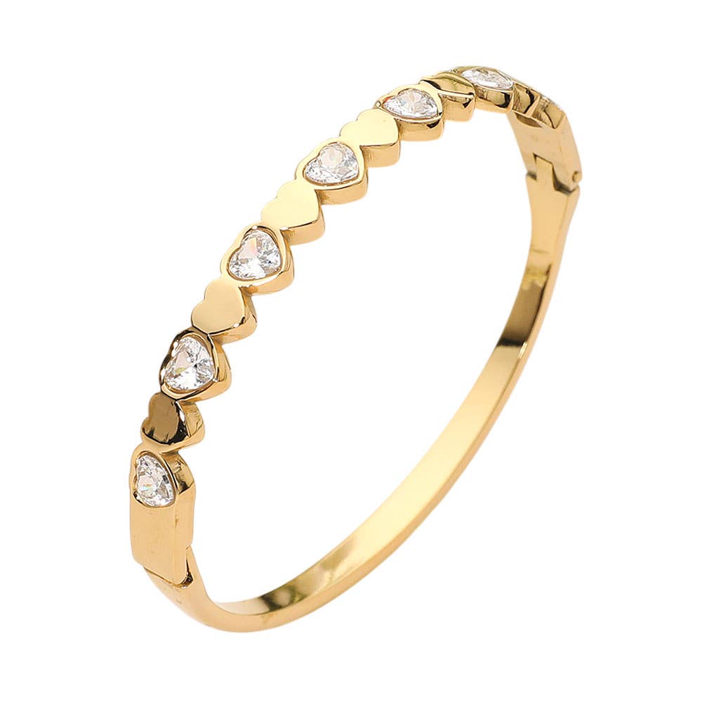Stainless Steel Heart Crystal Hinged Bangle Bracelet