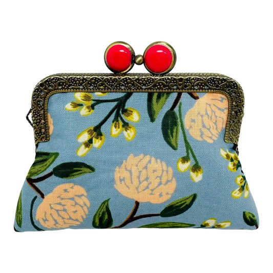 Kiki & Syds Credit Card Clutch - PEONY DUSTY BLUE