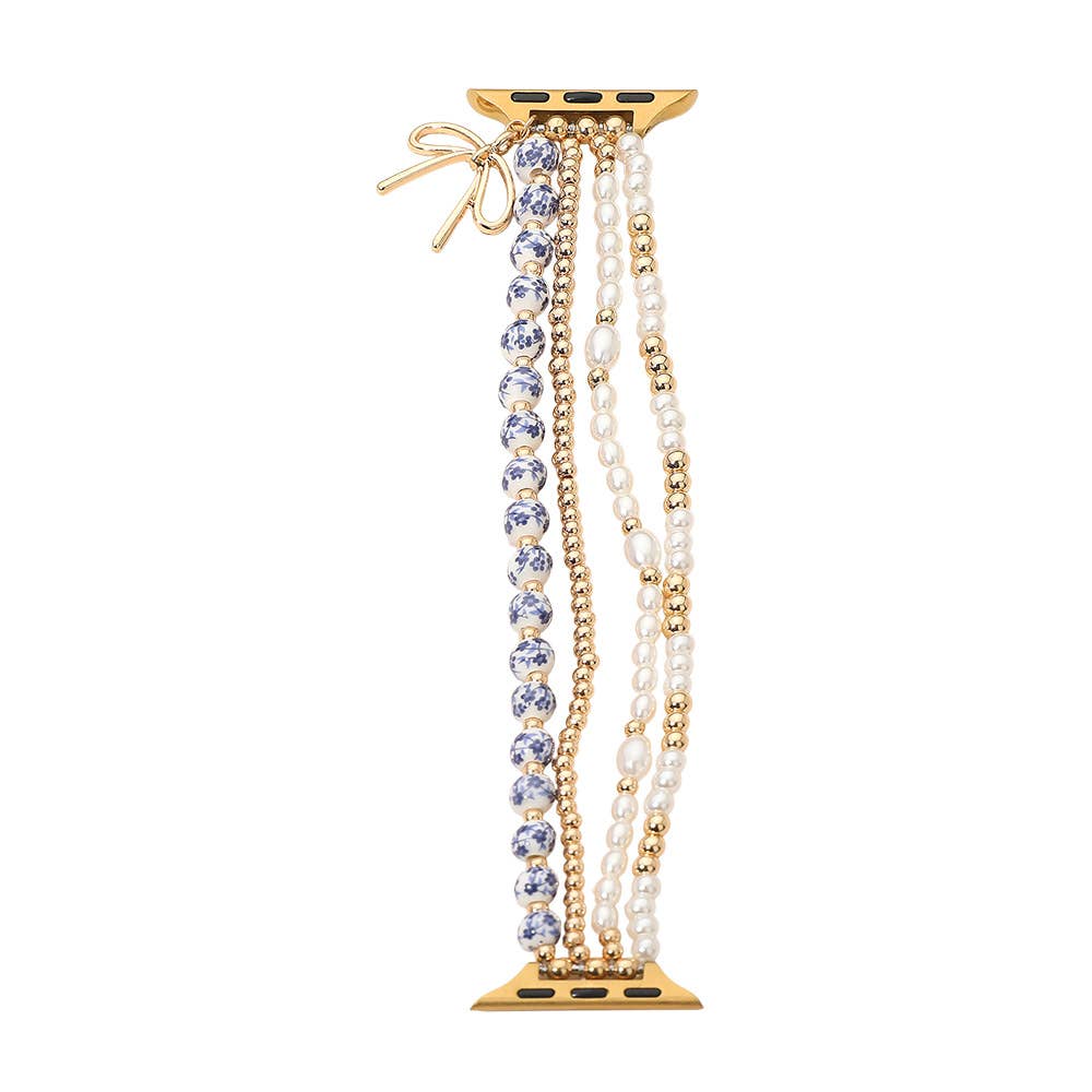 Bow Charm Beaded Layered Watch Band