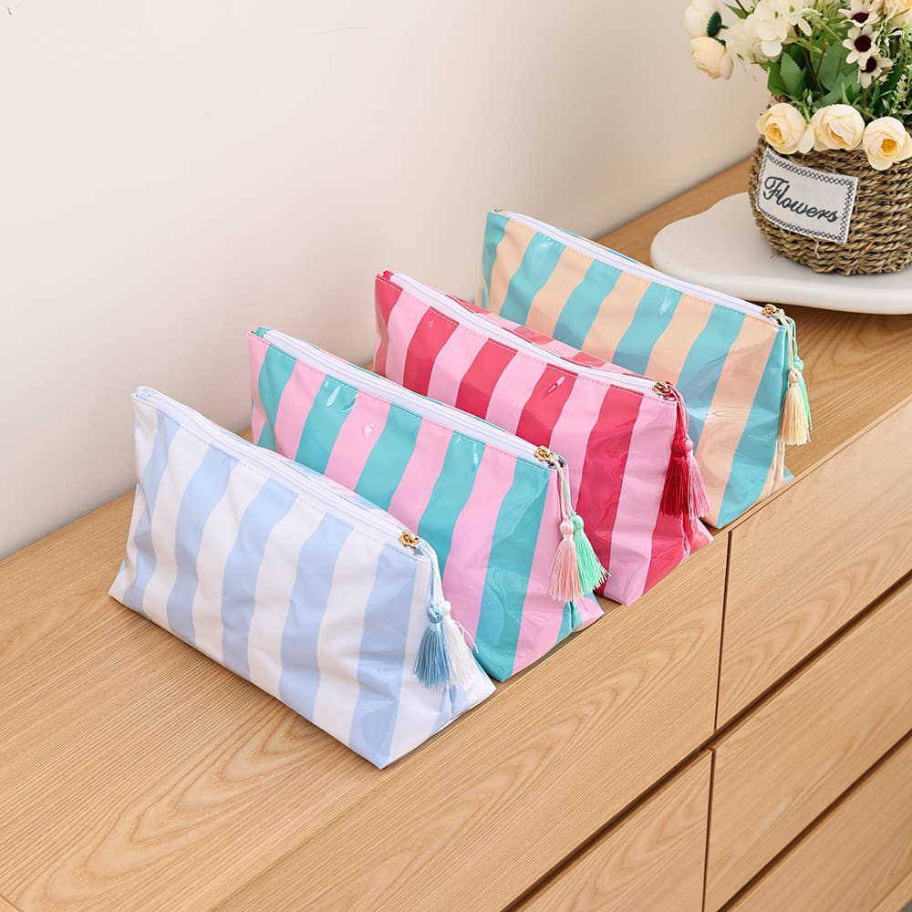 Pink Waterproof Fun Stripes Cosmetic Case