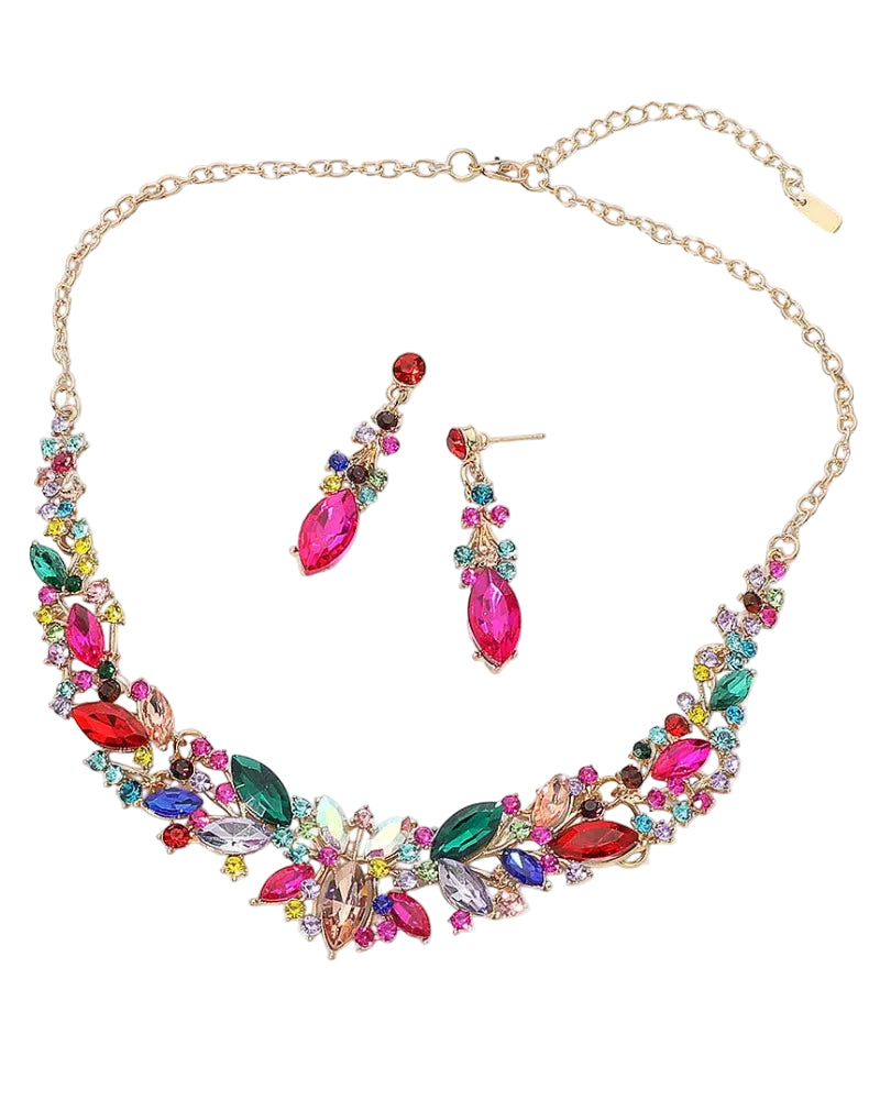 Multi Color Marquise Stone Evening Necklace