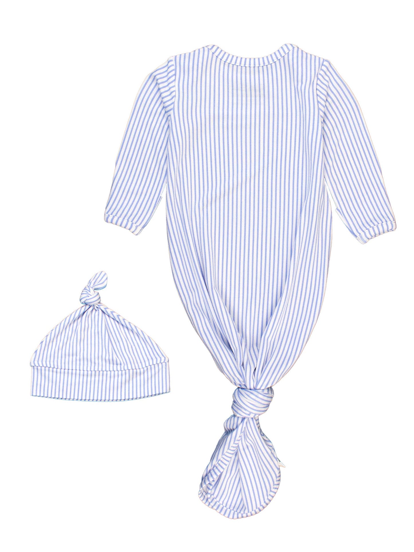 Bamboo Periwinkle Stripe Knotted Sleep Gown & Hat Set