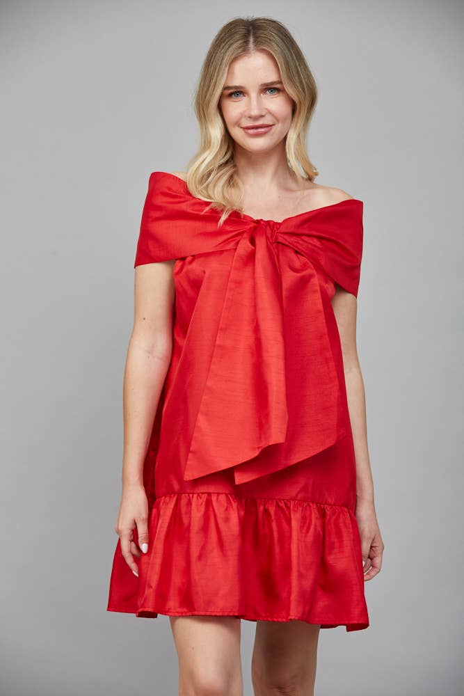 Oversized Bow Holiday Taffeta Dress