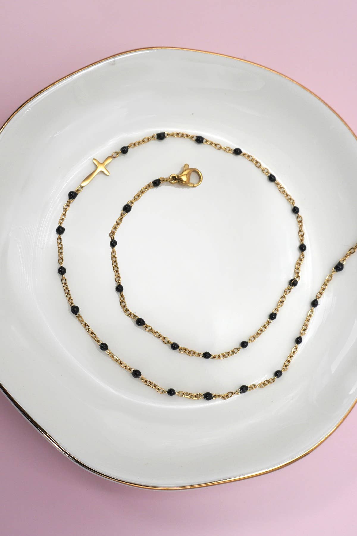 Delicate Cross Beaded Enamel Necklace