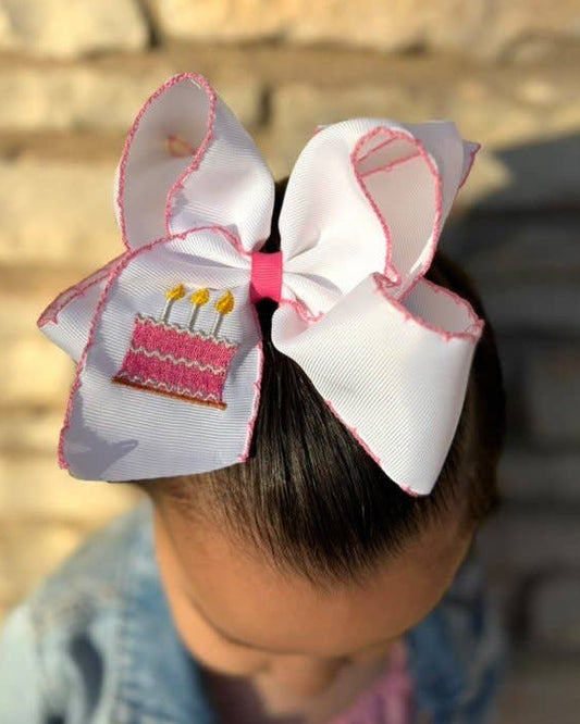 Birthday Cake Embroidered Hair Bow