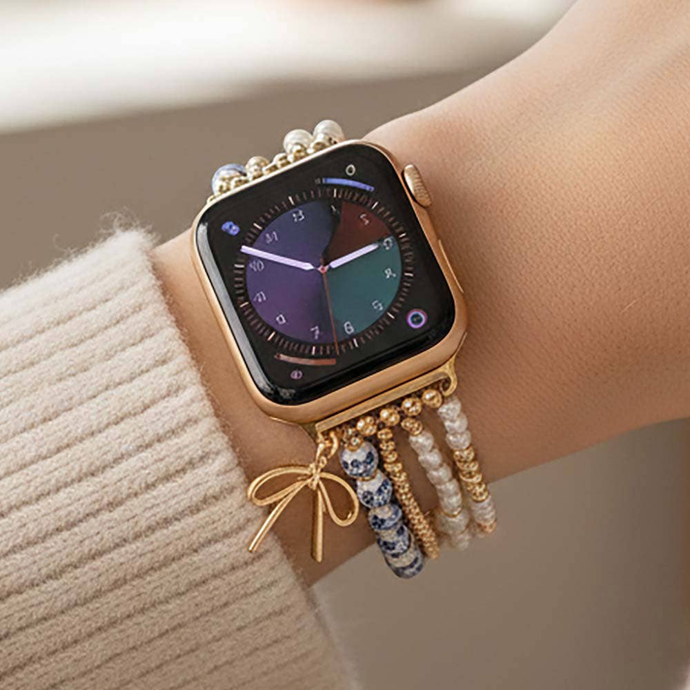 Bow Charm Beaded Layered Watch Band