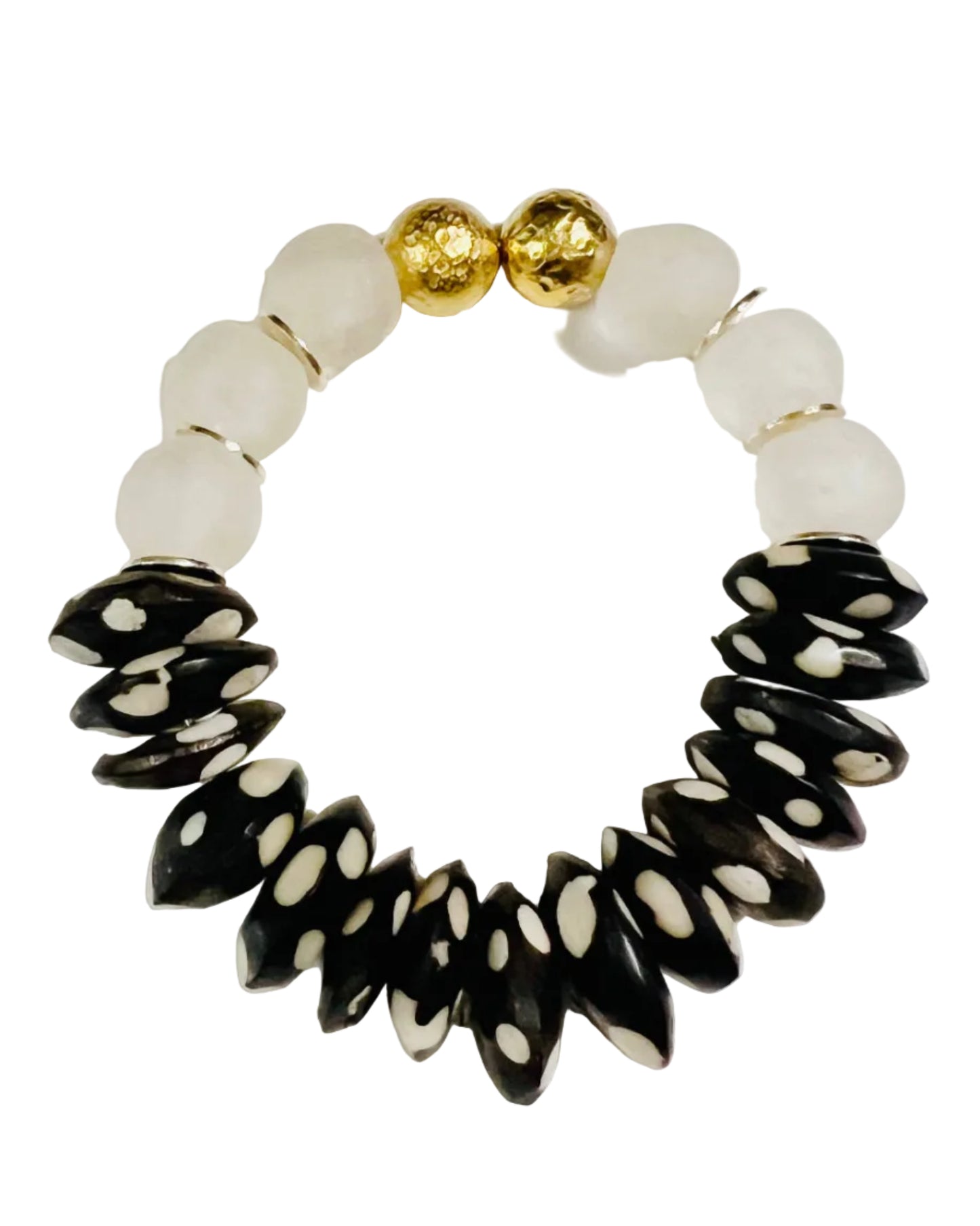 Recycled Glass & Polka Dot Bone Bead Bracelet