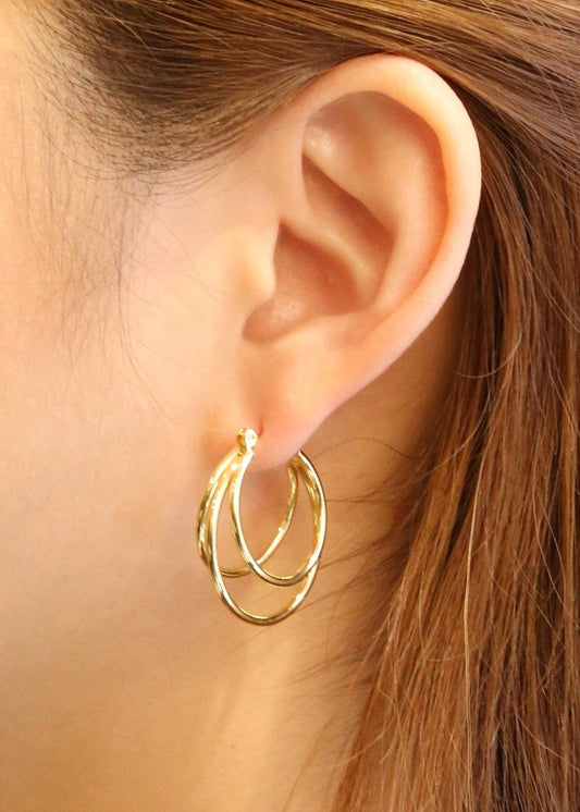 14K Mixed Triple Hoop Earrings