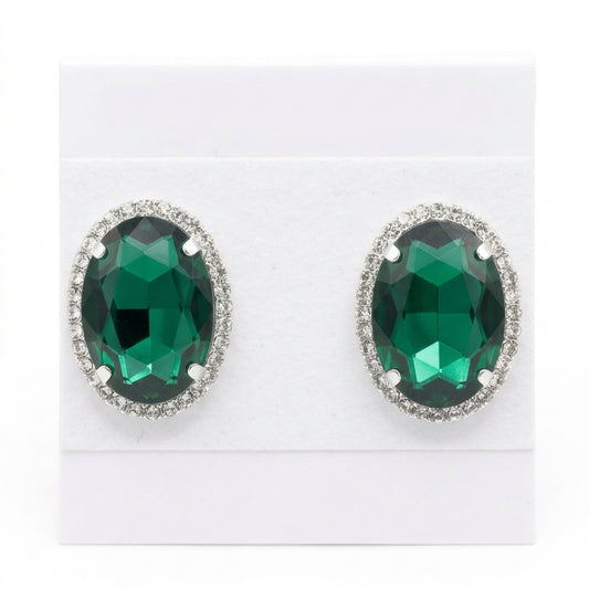 Brilliant Green Oval Halo Clip-On Statement Earrings