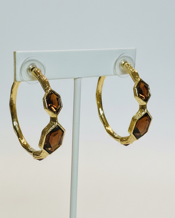 Smoky Topaz Organic Bark Hoops